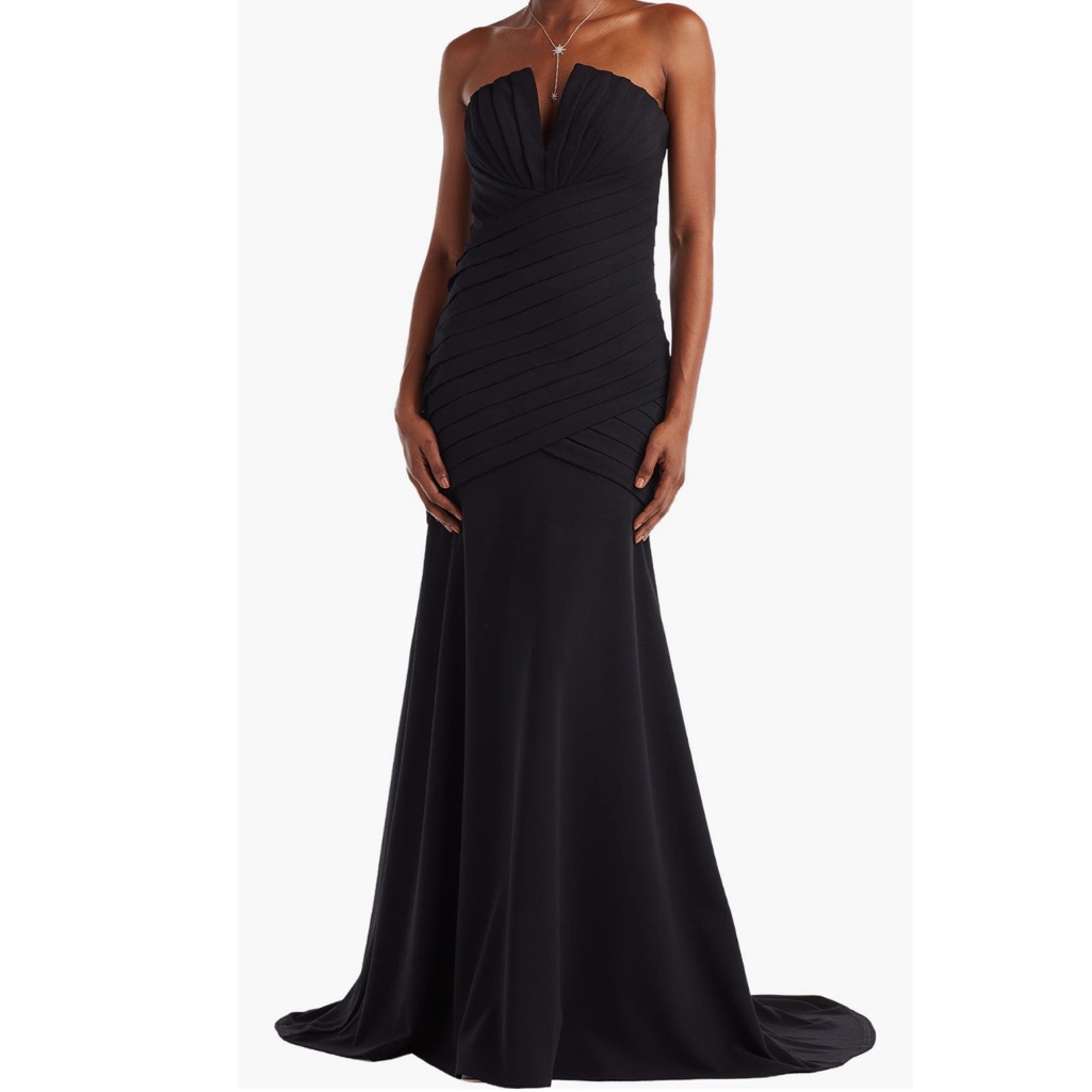 Tadashi Shoji Pleated Notched Strapless Gown Dress Size Large